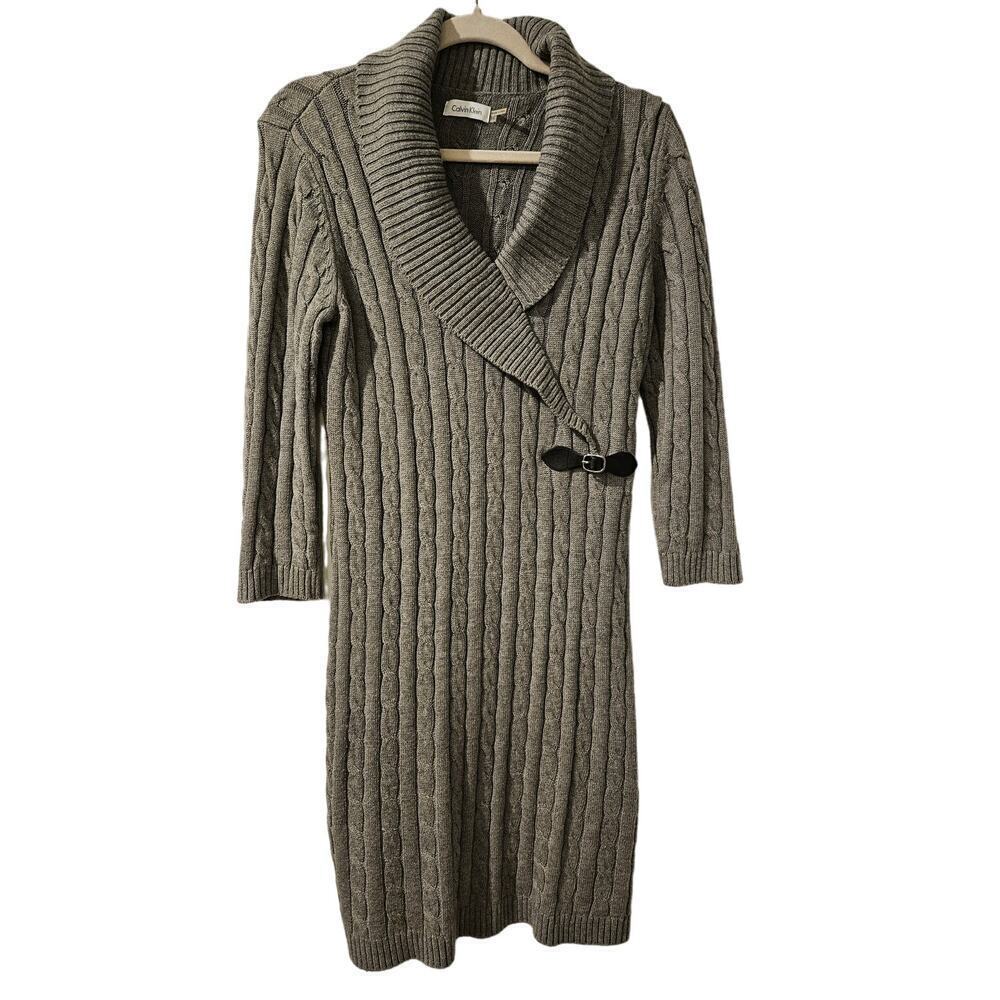 Calvin Klein Gray Cable Knit Midi Dress